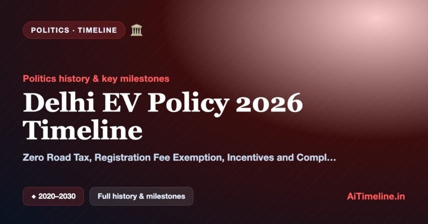 Delhi EV Policy 2026 Timeline: Zero Road Tax, Registration Fee Exemption, Incentives and Complete Policy History (2020-2030)