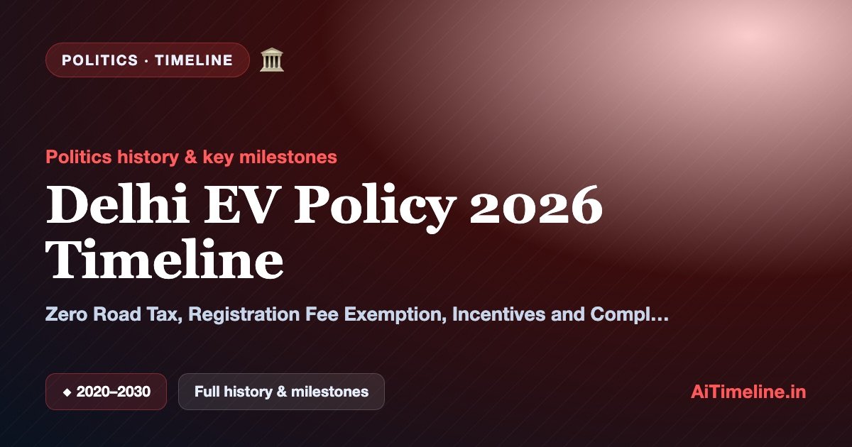 Delhi EV Policy 2026 Timeline: Zero Road Tax, Registration Fee Exemption, Incentives and Complete Policy History (2020-2030)