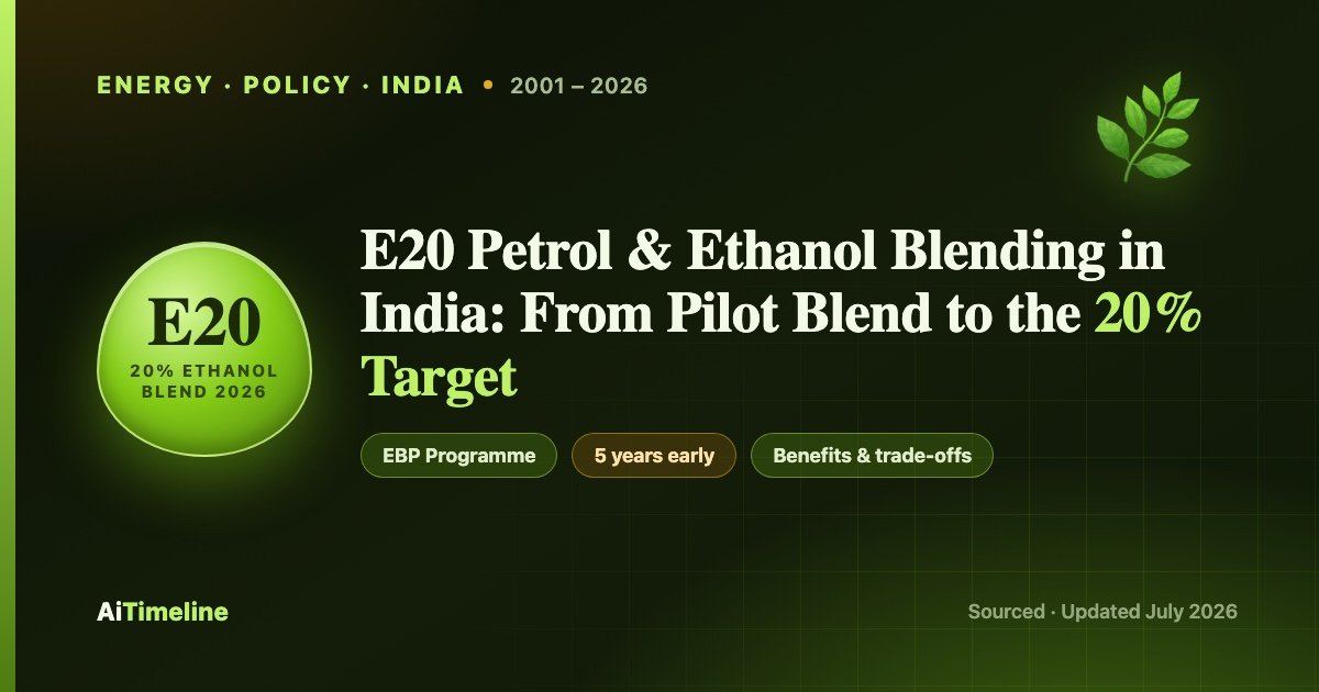 E20 Petrol and Ethanol Blending in India: The Complete Timeline of the Ethanol Blended Petrol (EBP) Programme from the 2001 Pilot to the 20% Blend (2001–2026)