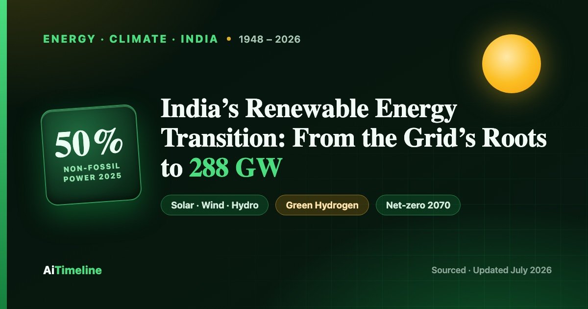 India’s Renewable Energy Transition: The Complete Timeline (1948–2026) of Solar, Wind, Hydropower, Green Hydrogen and Clean-Energy Policy