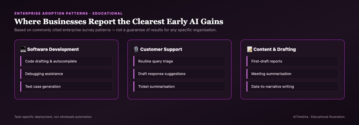 Chart showing enterprise AI adoption patterns across software development, customer support and content creation