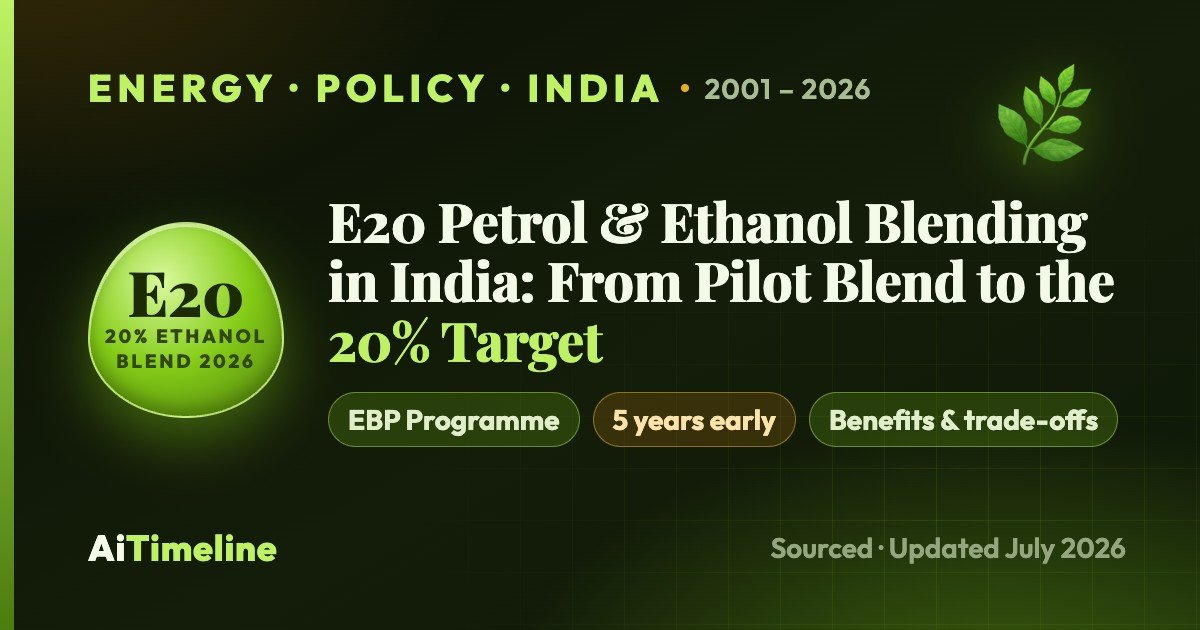 E20 Petrol and Ethanol Blending in India: The Complete Timeline of the Ethanol Blended Petrol (EBP) Programme from the 2001 Pilot to the 20% Blend (2001–2026)