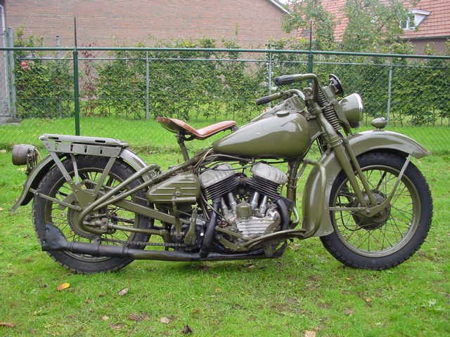 A 1940 Harley-Davidson WLA, the militarized 45-cubic-inch model built for WWII service