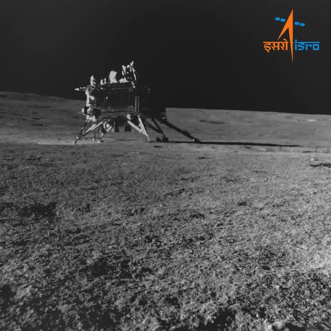 Chandrayaan-3 Vikram lander photographed on the lunar surface by the Pragyan rover, August 30 2023
