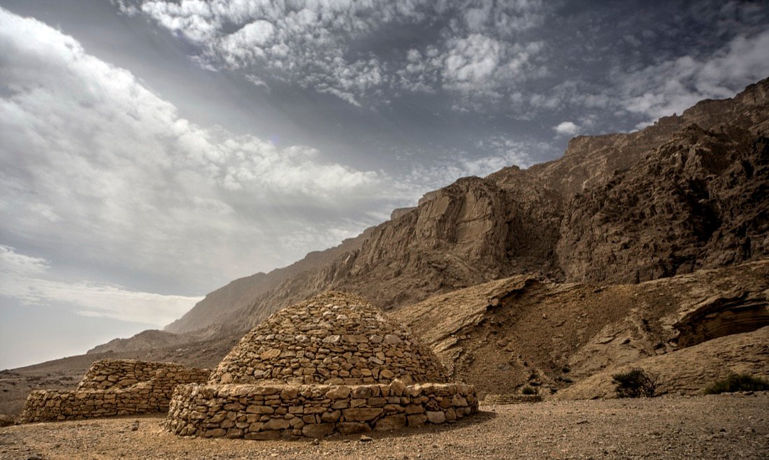 Beehive-shaped Hafit-period stone tombs at the foot of Jebel Hafeet, Al Ain