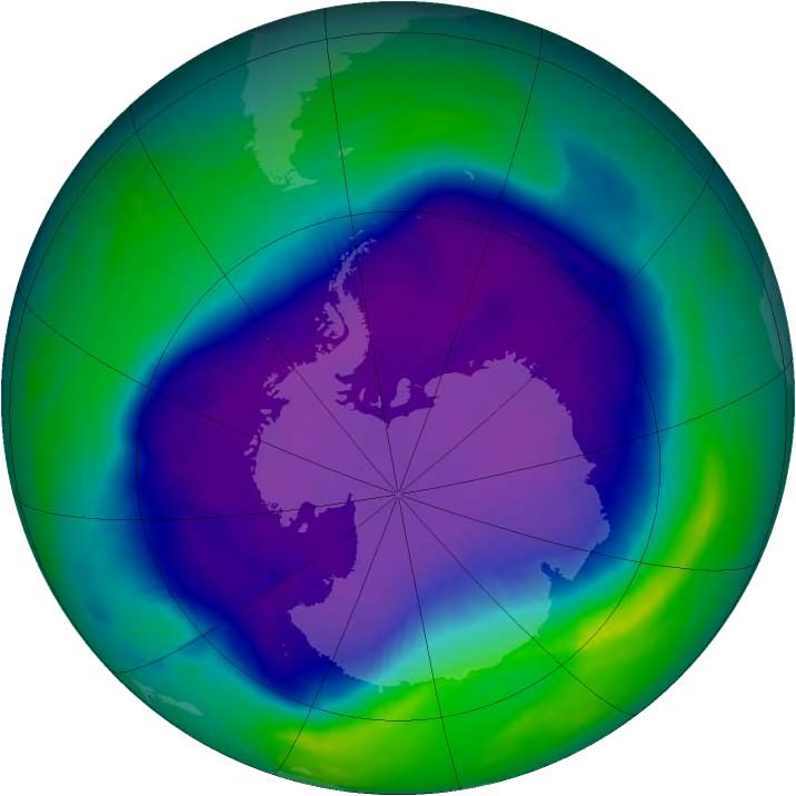 The Antarctic ozone hole on 24 September 2006, the largest average extent recorded