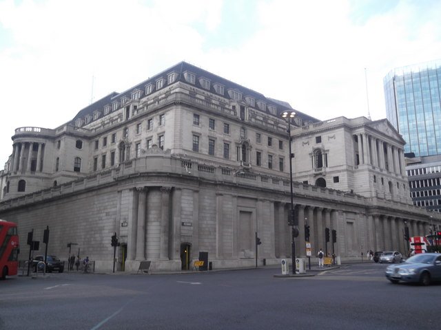 The Bank of England building on Threadneedle Street, London
