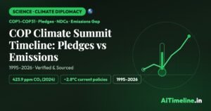 COP Climate Summit Timeline: Pledges vs Emissions