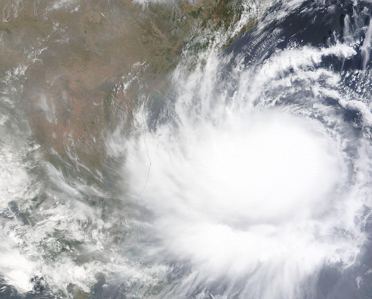 Cyclone Asani over India's east coast on 11 May 2022, seen by NASA's MODIS optical sensor