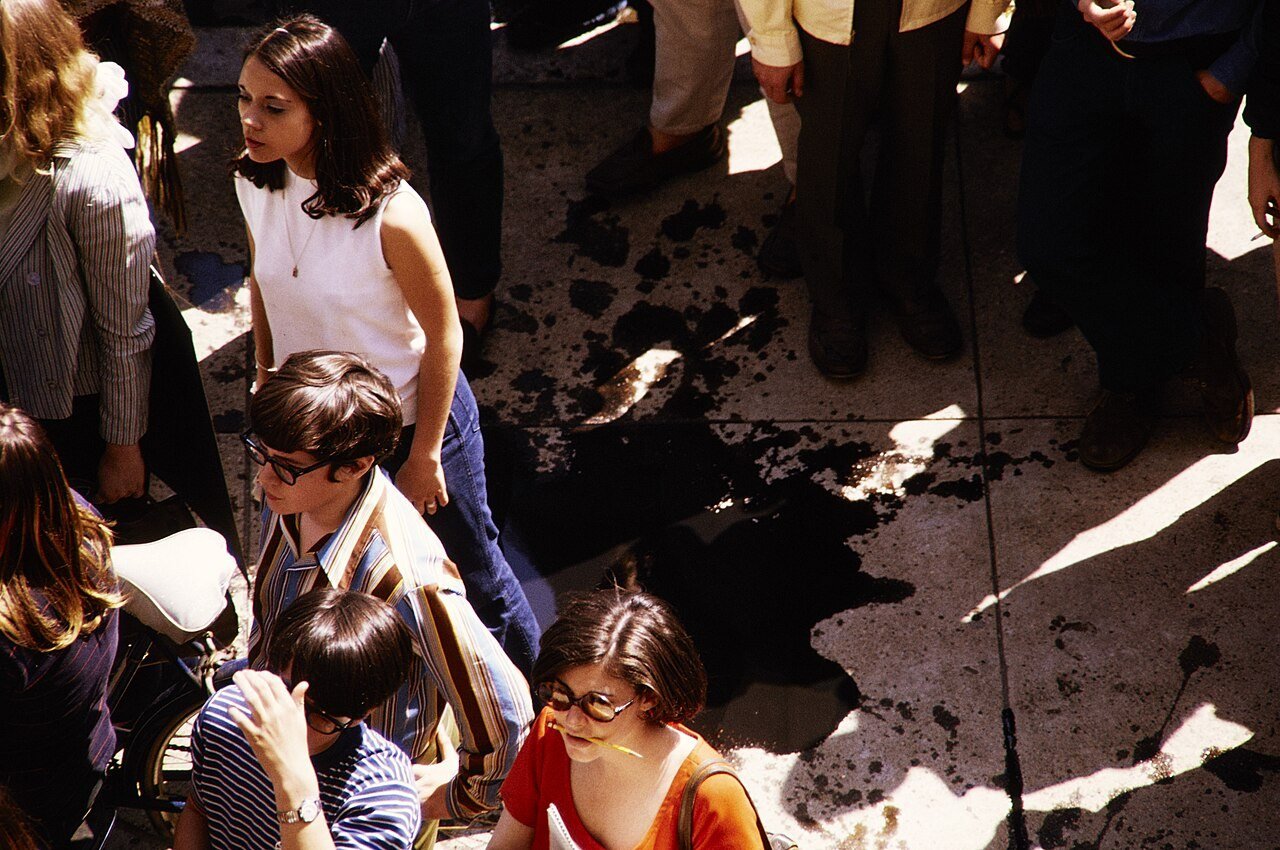 An oil spill staged at the National Capital Region Earth Day flag ceremony in Washington, 22 April 1970