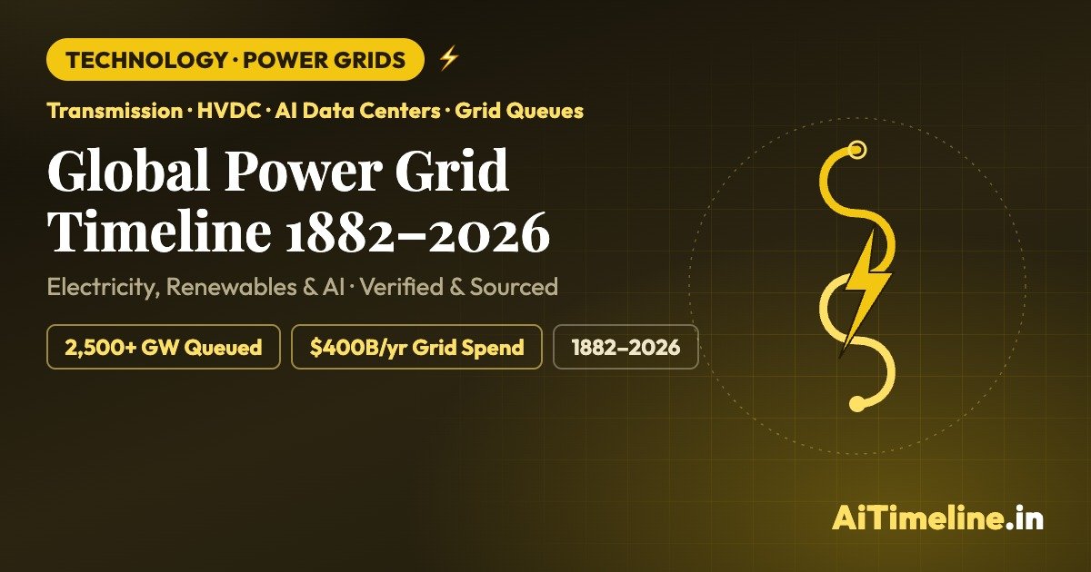 Global Power Grid Timeline 1882–2026: Electricity, Renewables, AI & the Race to Rewire the World