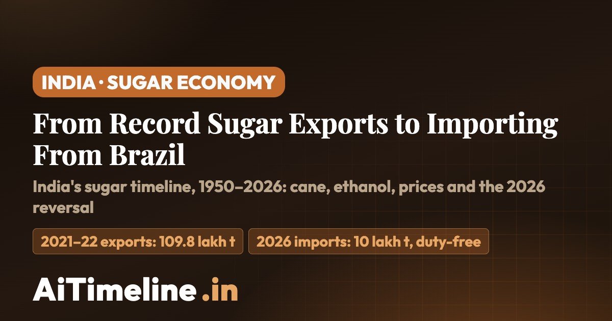 India Sugar Timeline 1950–2026: Prices, Ethanol, Exports & 2026 Imports