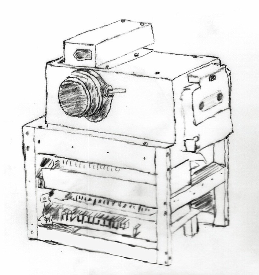 Pencil drawing of Steven Sasson's 1975 Kodak digital camera prototype