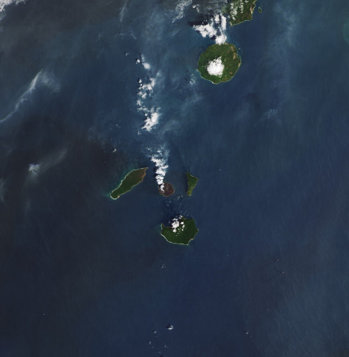 NASA satellite image of Anak Krakatau volcanic island in Indonesia's Sunda Strait