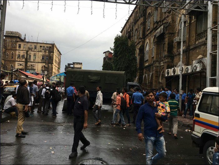 An Indian Navy relief point on a waterlogged south Mumbai street during the floods of 29 August 2017