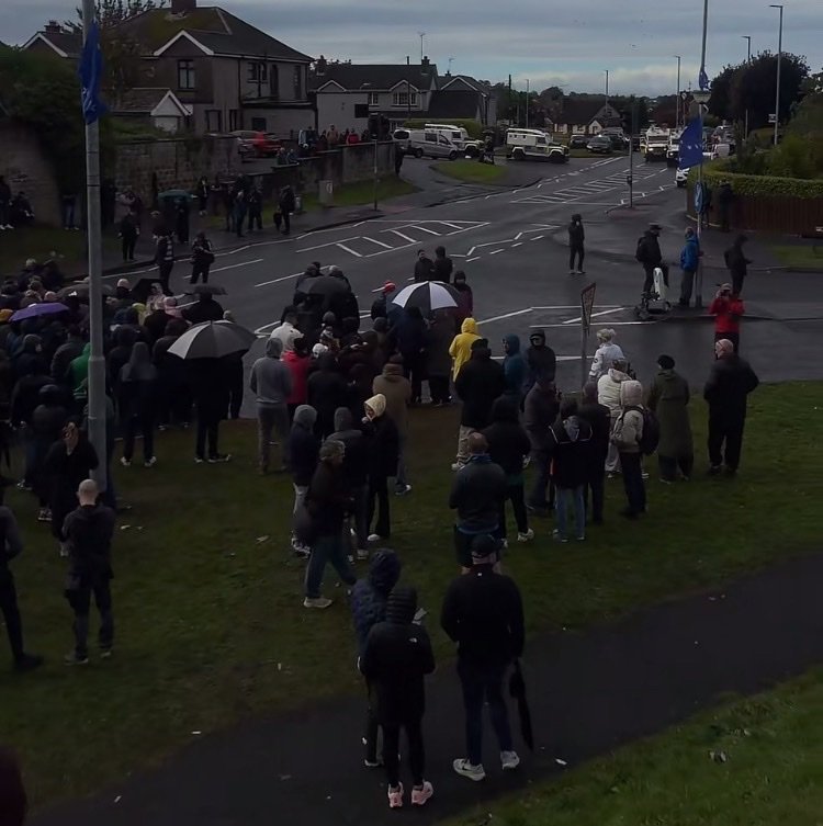 Protesters gathered at the junction of Drumcree Road and Garvaghy Road in Portadown on 27 September 2026