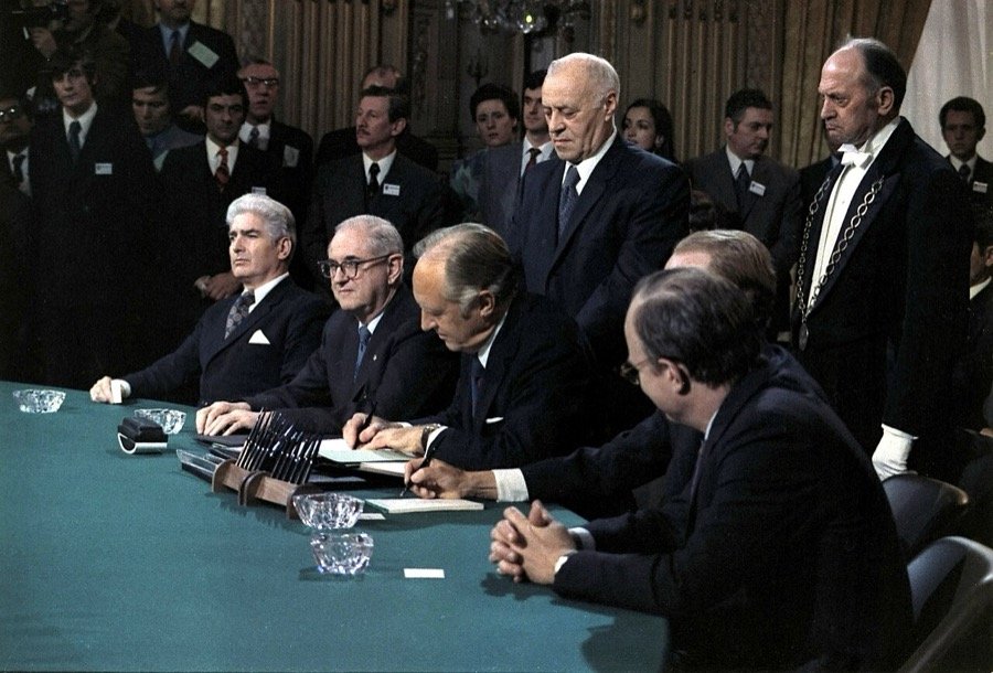 US Secretary of State William Rogers signing the Paris Peace Accords on Vietnam, 27 January 1973, Hotel Majestic, Paris