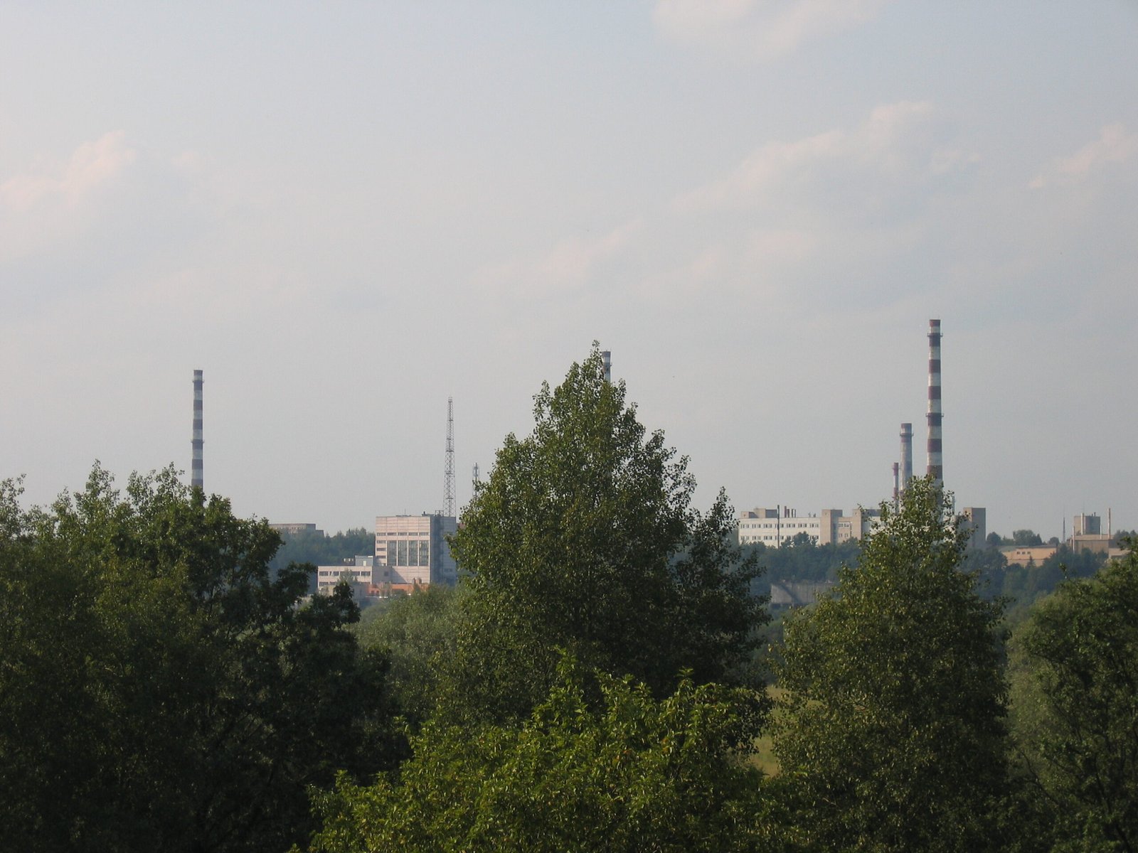 Skyline view of the Obninsk Nuclear Power Plant site, Russia, seen above the treeline
