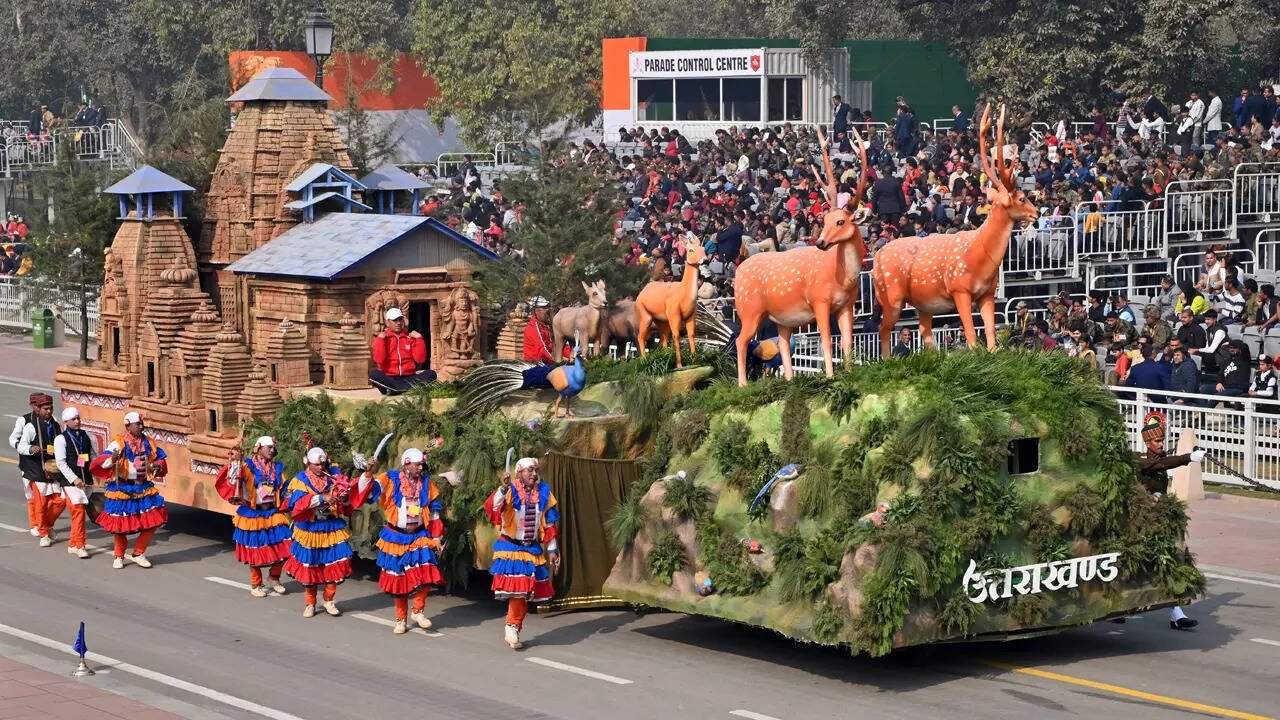 Uttarakhand Manaskhand tableau on Kartavya Path during the 74th Republic Day Parade, 2023