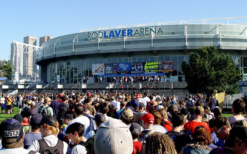 Rod Laver Arena exterior at Melbourne Park, the main hard-court stadium of the Australian Open