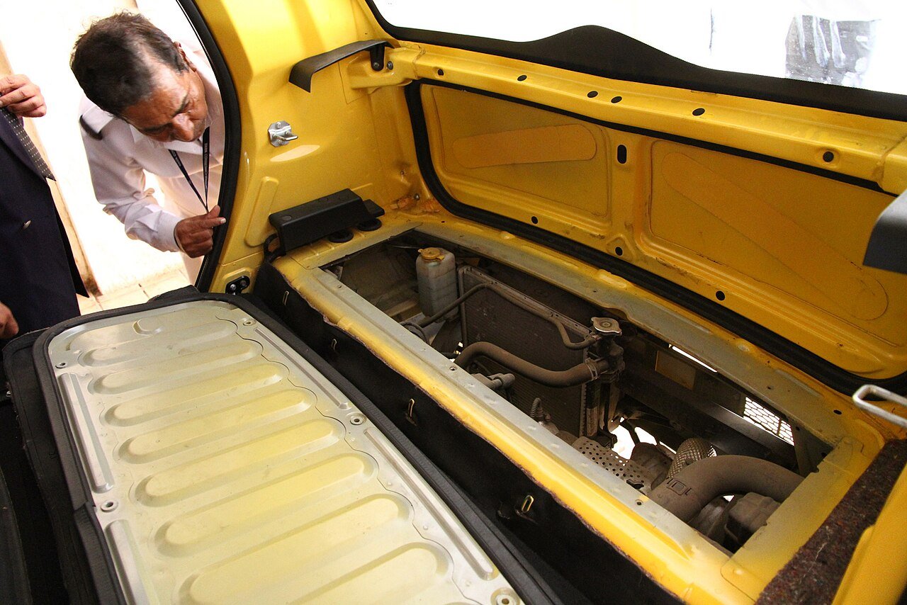 The Tata Nano's rear-mounted 624cc engine under the rear floor panel