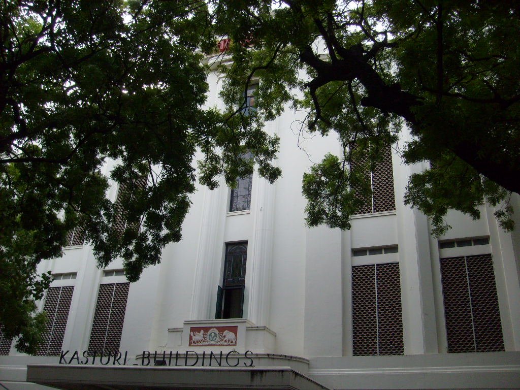 Kasturi Buildings on Anna Salai (Mount Road), Chennai, the office of The Hindu since 1939, seen through trees