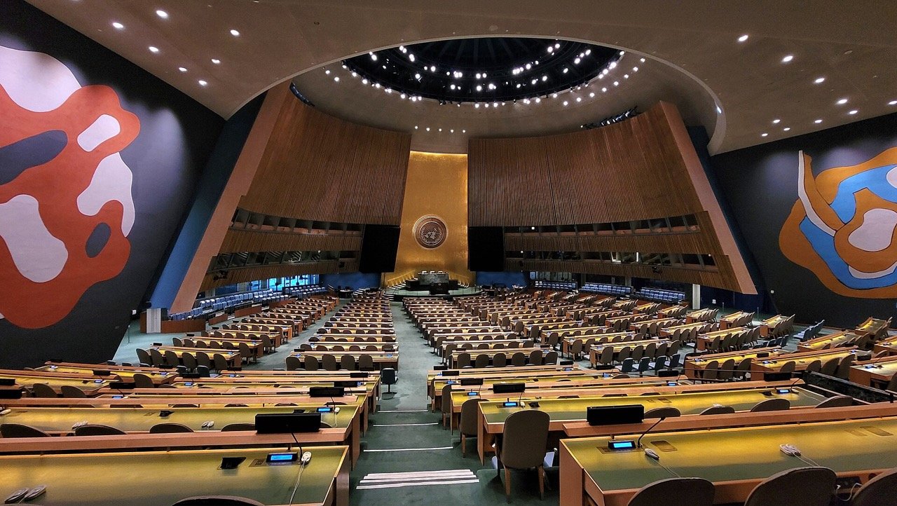 The General Assembly hall in New York, February 2024