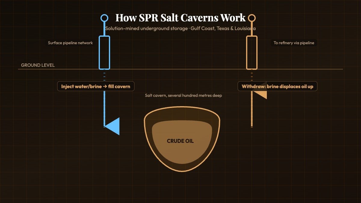 US Strategic Petroleum Reserve underground salt cavern storage system diagram