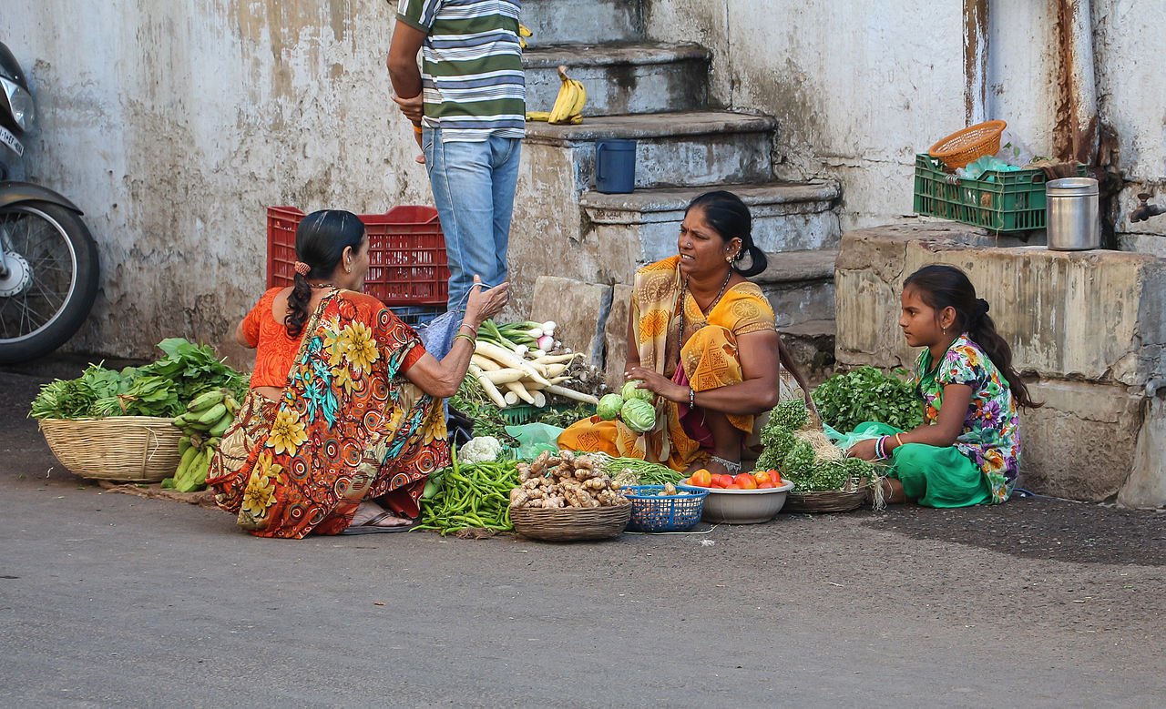Women selling vegetables on a street in Ahmedabad