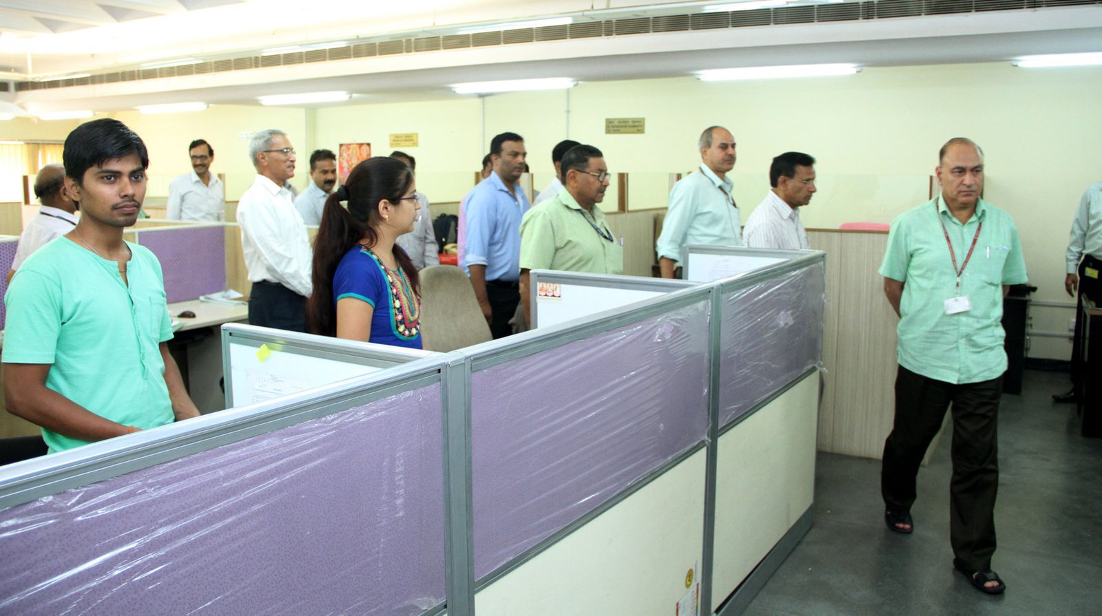 Government officials inspecting a New Delhi building as part of the Swachh Bharat Abhiyaan on October 1, 2014, the day before the mission's official launch