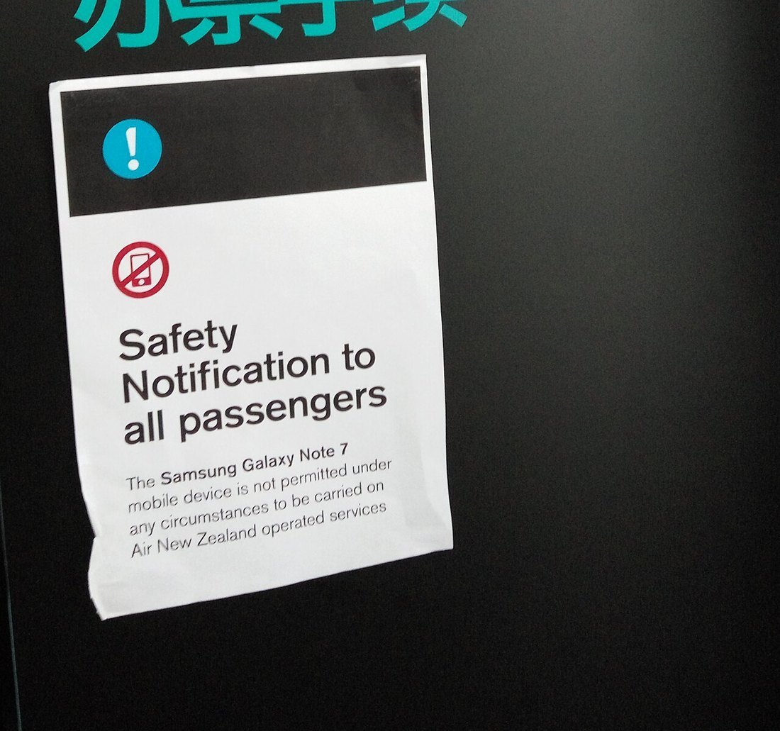 A safety notice at an Air New Zealand check-in desk at Shanghai Pudong airport on 1 January 2017