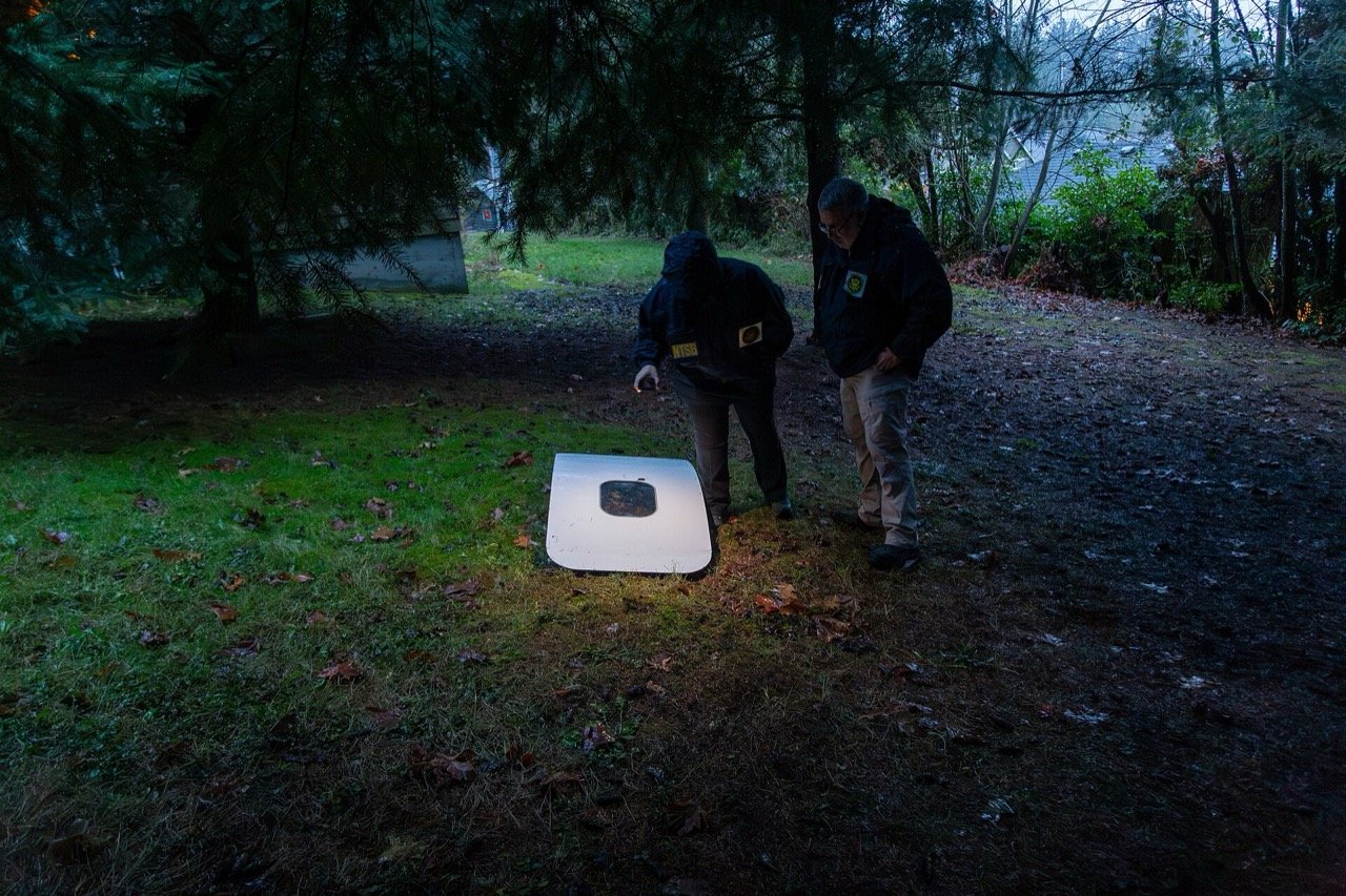 NTSB investigators with the door plug from Alaska Airlines Flight 1282, recovered in Portland on 8 January 2024