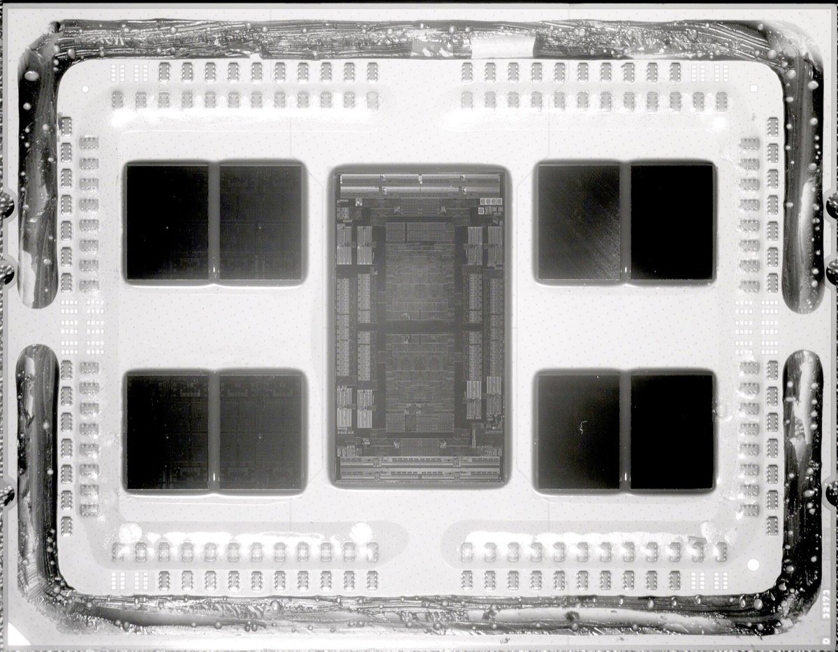 Near-infrared photo of a delidded 64-core EPYC 7702 (Zen 2
