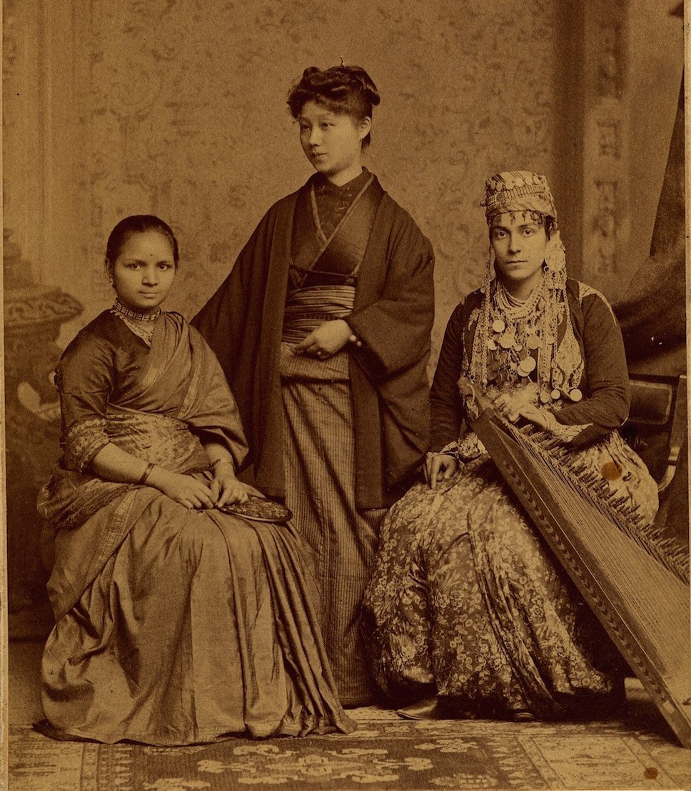 Anandibai Joshi (left) with fellow students Kei Okami of Japan and Sabat Islambouli of Syria at the Woman’s Medical College of Pennsylvania