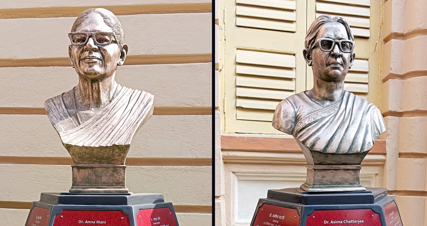 Busts of Anna Mani (left) and Asima Chatterjee at the Birla Industrial and Technological Museum