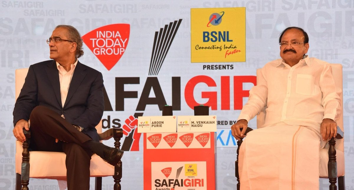 Living Media chairman Aroon Purie with Vice President M