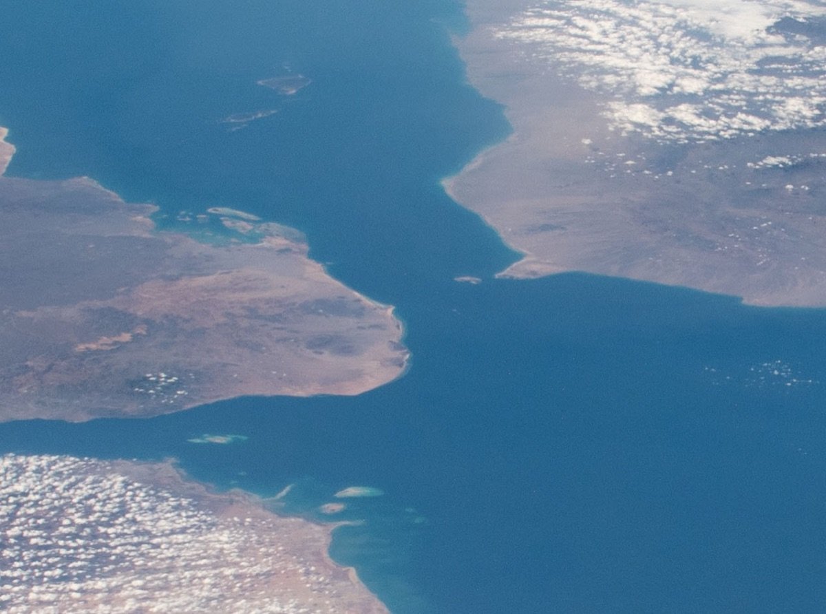 The Bab el-Mandeb strait seen from the International Space Station in February 2020