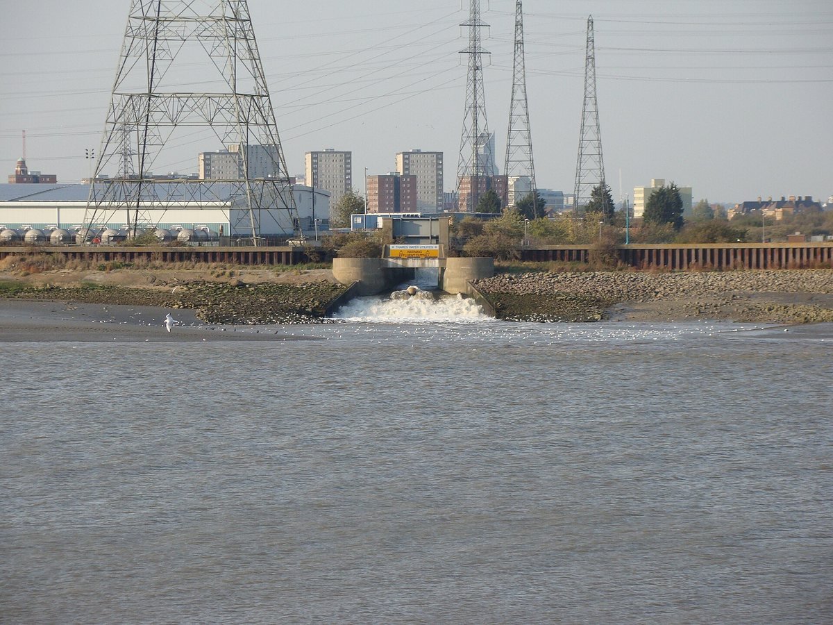 Treated effluent flows into the Thames from Beckton Sewage Treatment Works in east London