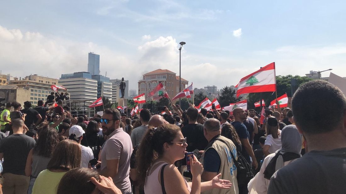 Protesters in central Beirut on 18 October 2019