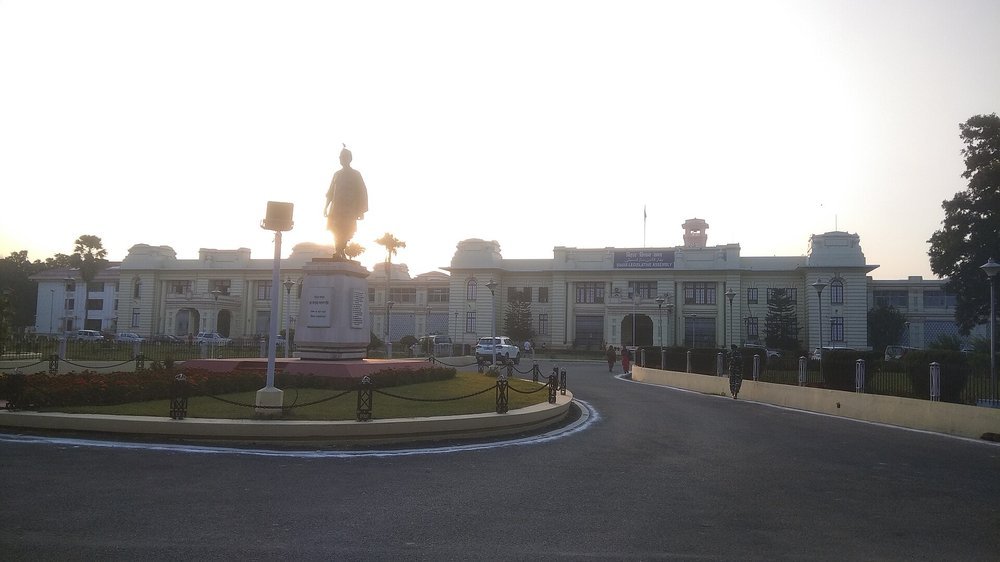 The eastern facade of the Bihar legislature complex in Patna