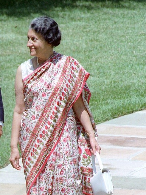Indira Gandhi walking outside the Oval Office in July 1982