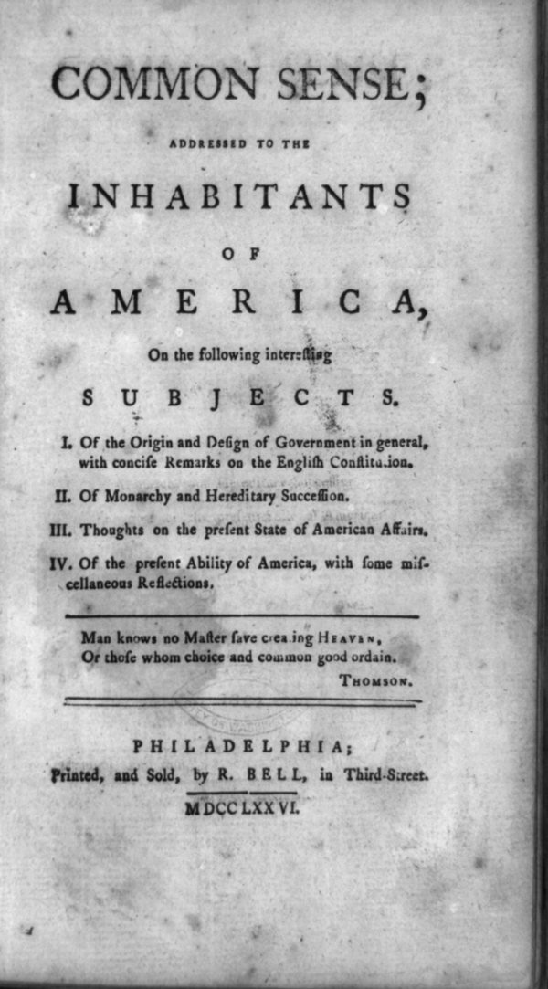 Title page of Thomas Paine’s Common Sense