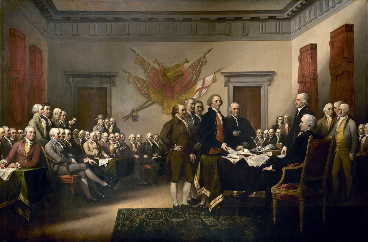 John Trumbull’s Declaration of Independence (c. 1818) shows the Committee of Five handing its draft to Congress