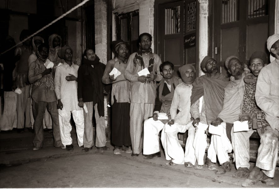 Voters queue at a polling station near Jama Masjid, Delhi, on 14 January 1952, during India’s first general election