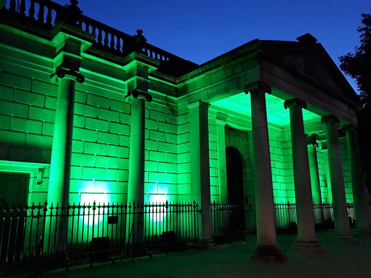 Dover House in Whitehall lit green on the first anniversary of the fire, June 2018