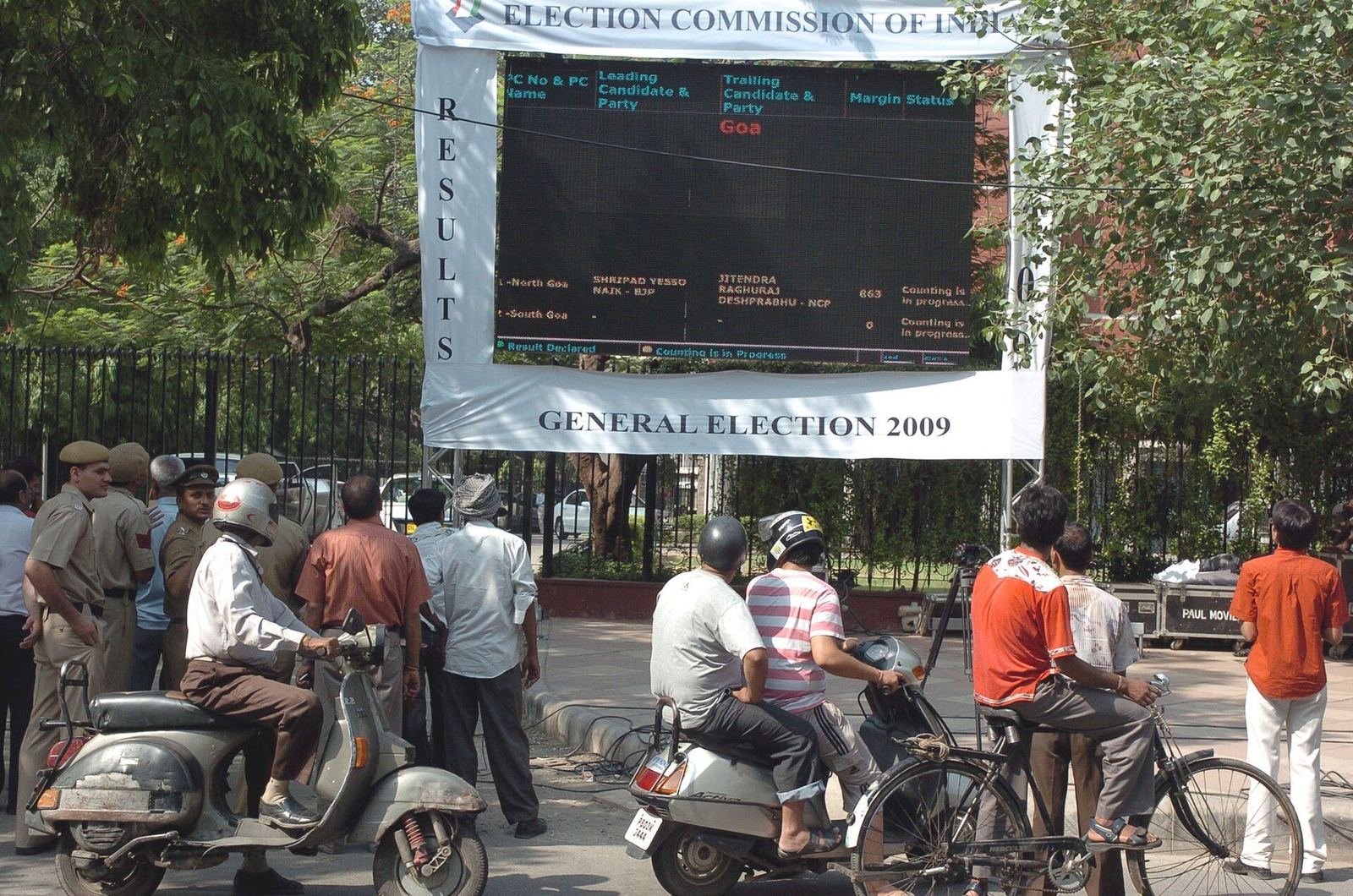 Results board at the Election Commission of India’s Nirvachan Sadan headquarters in New Delhi