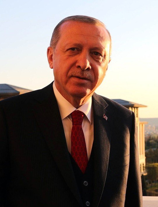 Portrait of President Erdoğan outdoors at dusk in Ankara in April 2018