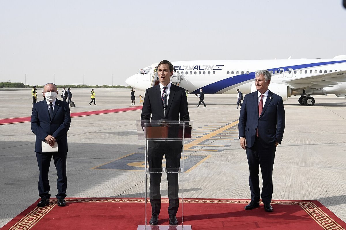 Jared Kushner speaks in Abu Dhabi after the first direct El Al flight from Tel Aviv landed on 31 August 2020