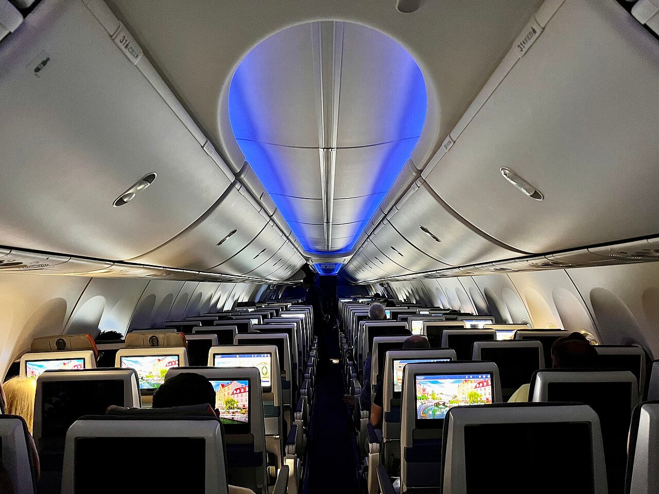 The economy cabin of a flydubai Boeing 737 MAX, a similar layout to the one 174 passengers were sitting in on FZ1073