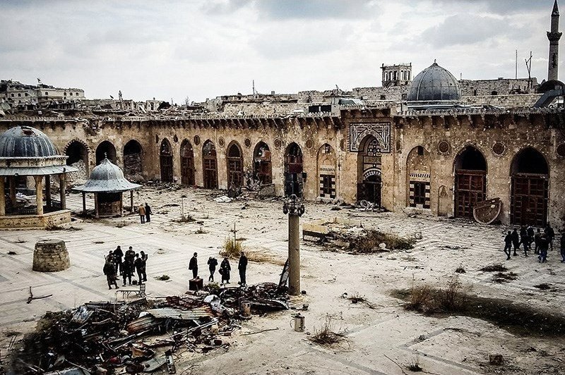 The damaged Great Mosque of Aleppo in December 2016